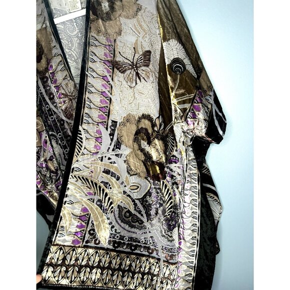 Chicos Velvet Burnout Kimono Cardigan Asian Inspired Lagenlook Artsy Boho Chic - Picture 3 of 13